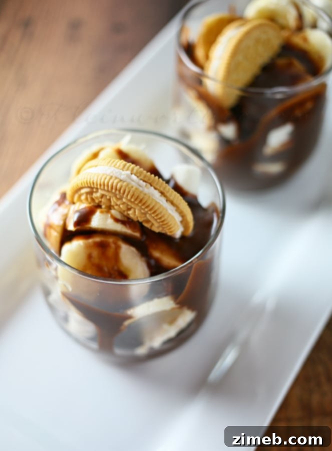 Golden Banana Cloud Fudge Parfait 2 Delicious Banana Marshmallow Fudge Parfait with layered ingredients