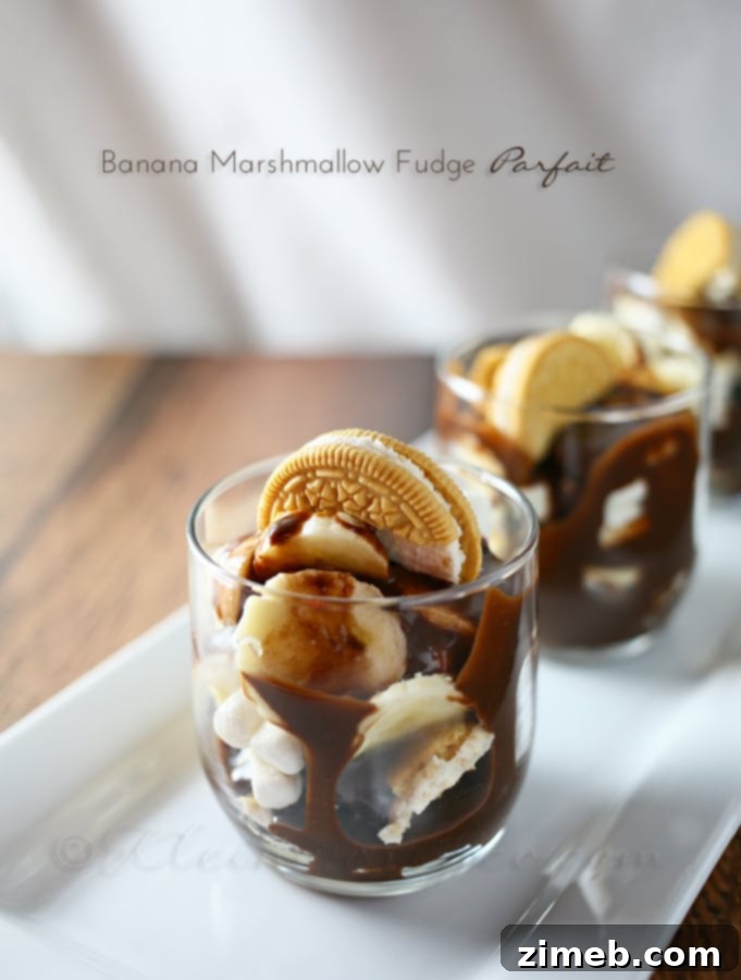 Golden Banana Cloud Fudge Parfait 5 Overhead view of a Banana Marshmallow Fudge Parfait