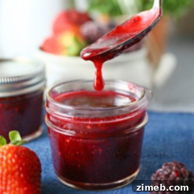 Delicious Triple Berry Sauce, a vibrant homemade fruit topping.