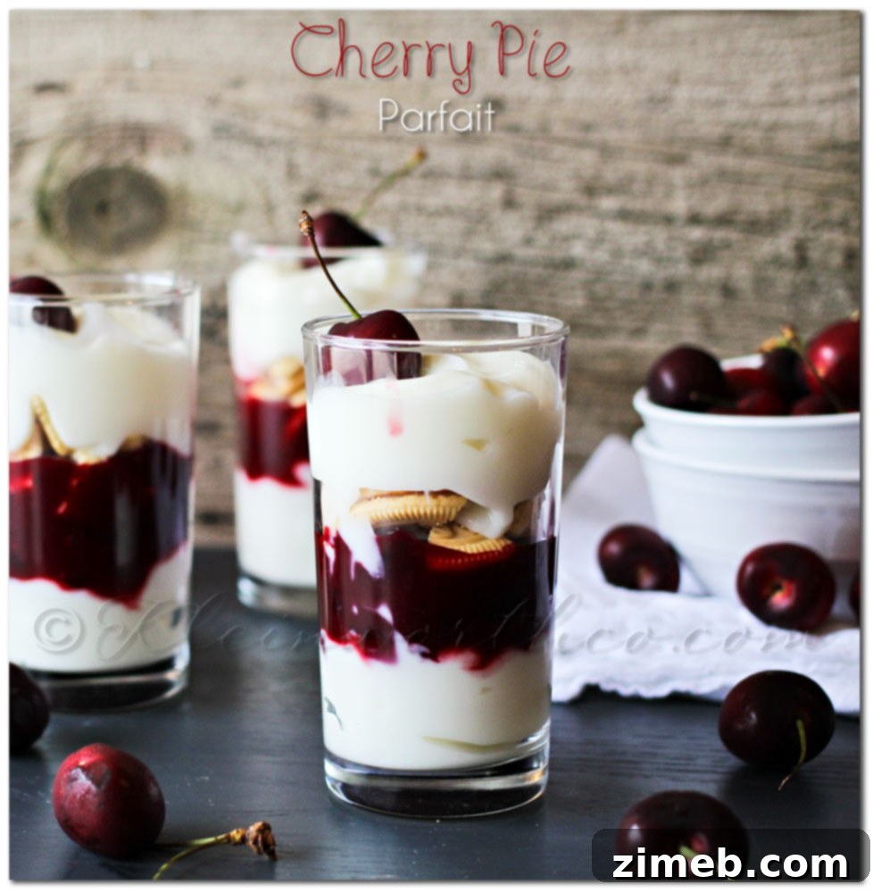 Elegant Cherry Pie Parfait layered in a clear glass