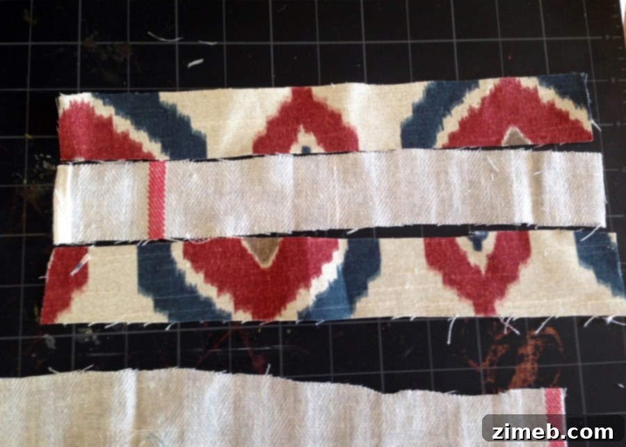 Cozy Patchwork Flag Pillow 4 Sewing fabric strips for the Scrappy Flag Pillow