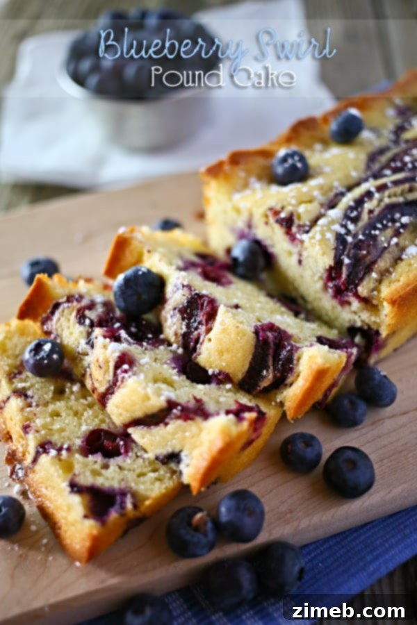 Blueberry Patch Dessert Slices 10 Blueberry Swirl Pound Cake, a rich and moist cake with blueberry streaks.