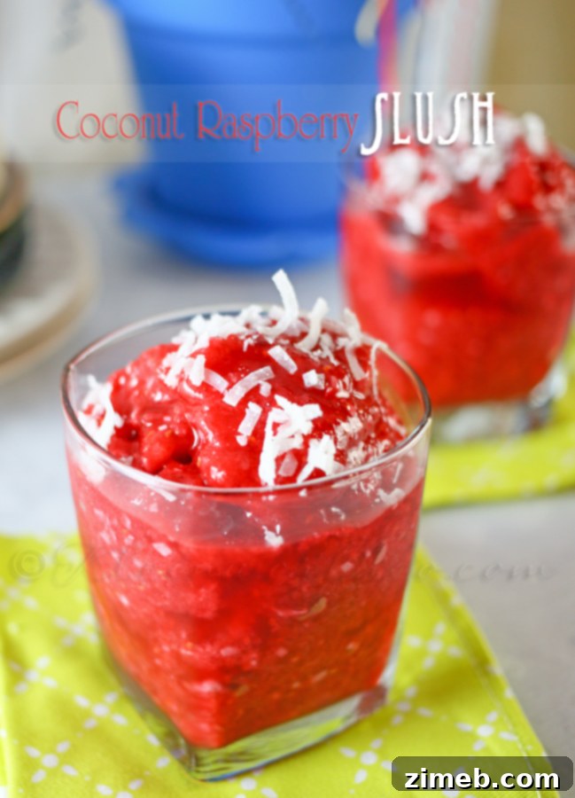 Crimson Coco Freeze 4 Vibrant and delicious Coconut Raspberry Slush, a crowd-pleaser