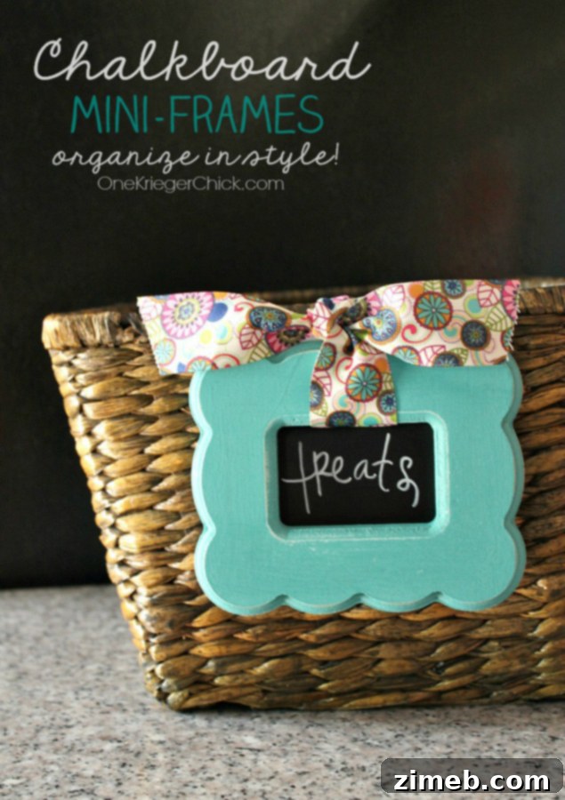 Petite Chalkboard Displays 4 Finished Chalkboard Mini Frame Labels on Storage Baskets