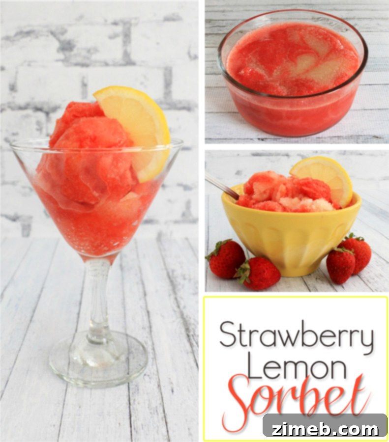 Zesty Berry Bliss Sorbet 2 Close-up of vibrant strawberry lemon swirled sorbet in a bowl, ready to be served, perfect for a summer dessert.