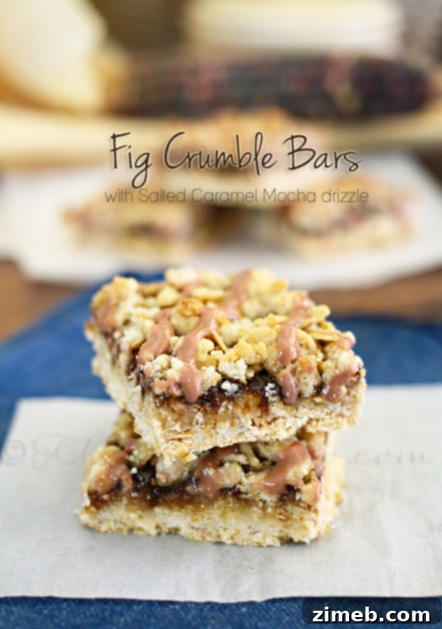 A tempting plate of Fig Crumble Bars, artfully arranged next to a warm cup of coffee, ready to be enjoyed.