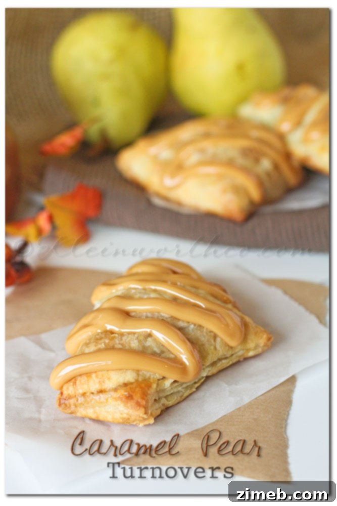 Golden Caramel Pear Turnovers, a sweet and flaky fall dessert.