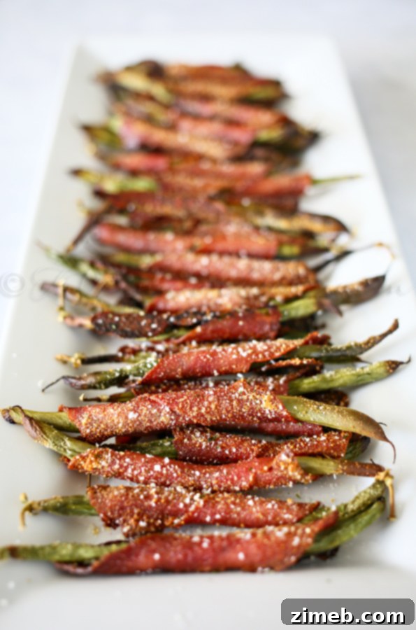 Close-up of freshly baked Bacon Wrapped Green Beans