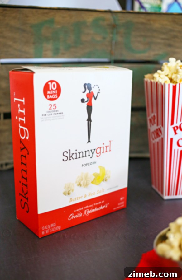 Guilt-Free Caramel Popcorn 8 Close-up of Skinnygirl popcorn box, highlighting low calorie count