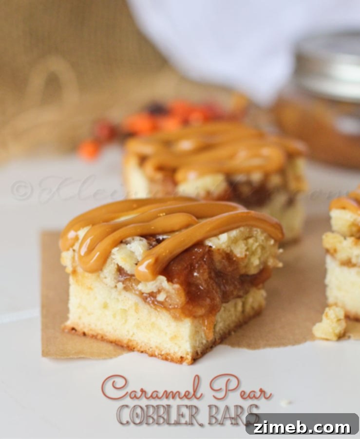 Delicate Poached Pears 6 Caramel Pear Cobbler Bars recipe image