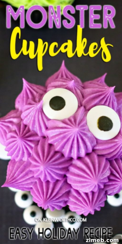 Beastly Bites 4 Monster Cupcakes with Green and Purple Frosting