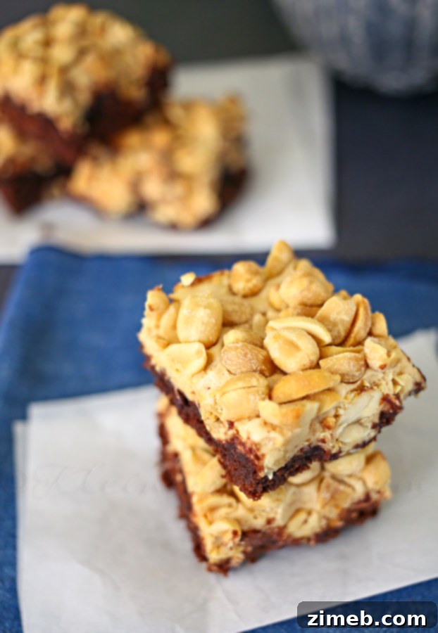 A tray of homemade PayDay Brownies, ready for serving.