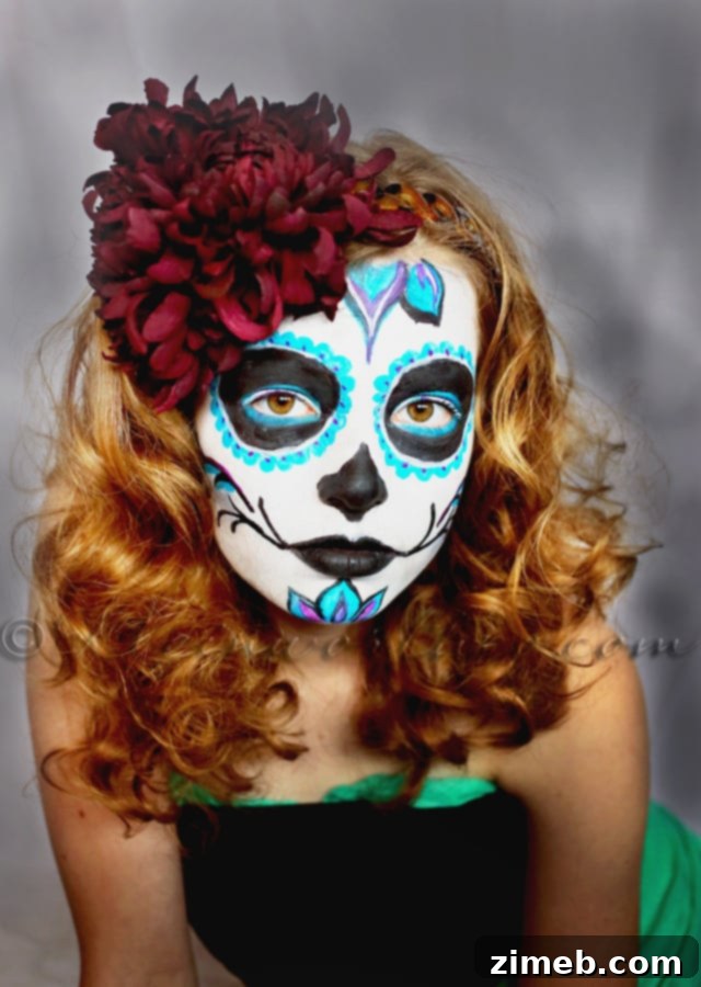 Final details for the mouth and adding accessories to the sugar skull face paint