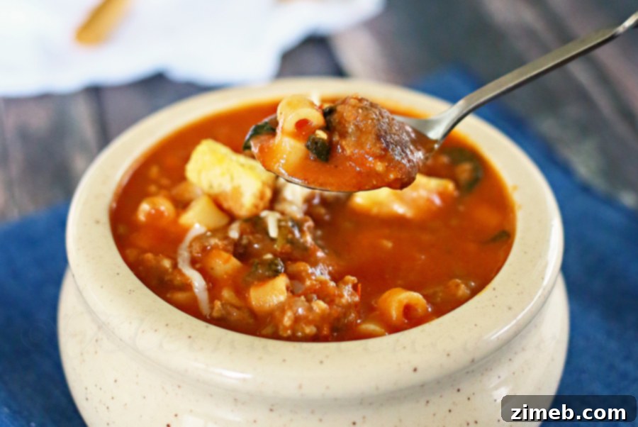 Hearty Italian Sausage and Ditalini Soup 2 Delicious Ditalini & Sausage Soup served in a bowl