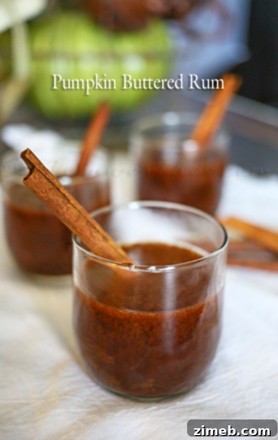 Close-up of a glass of Pumpkin Buttered Rum with cinnamon stick