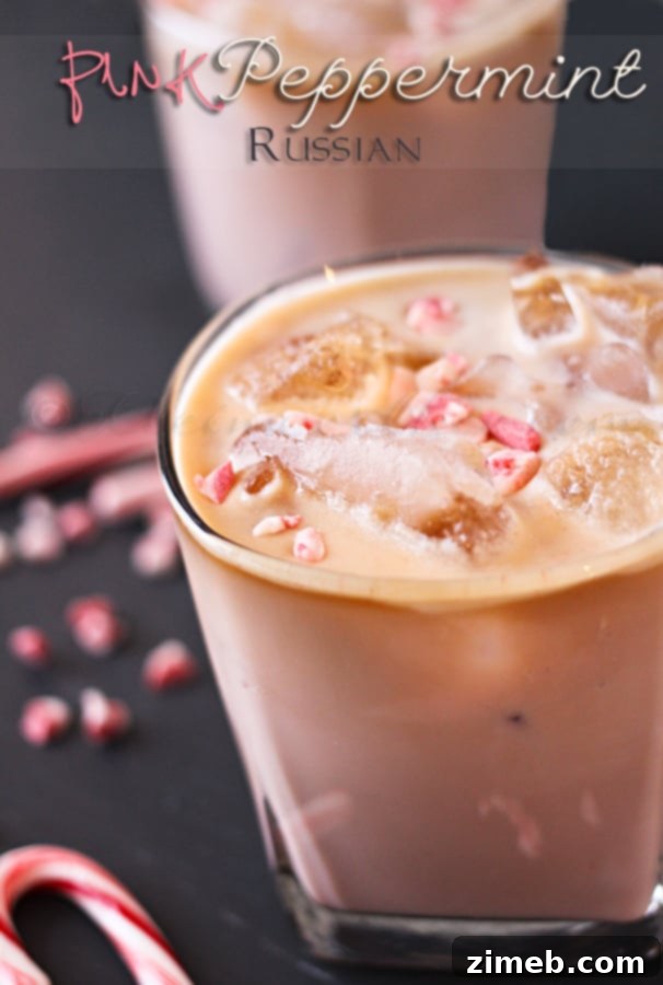 Pink Peppermint Russian cocktail with candy cane