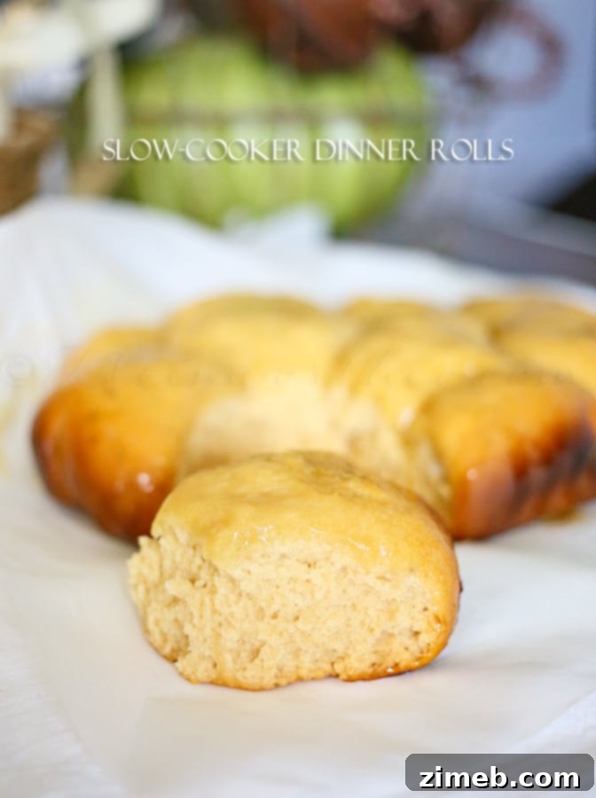 Warm and soft Slow Cooker Dinner Rolls ready to serve