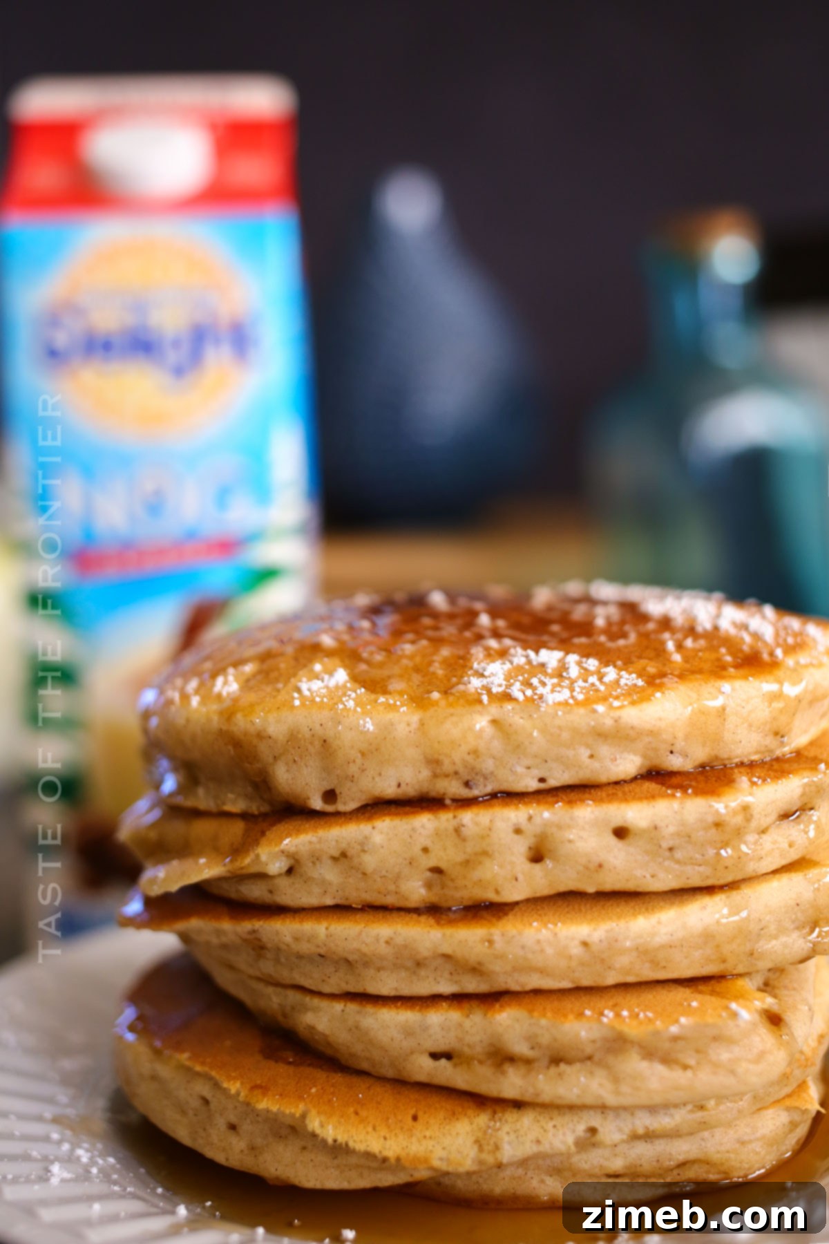 Festive Eggnog Flapjacks 5 stack of pancakes