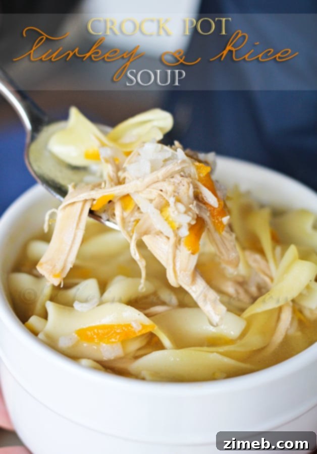 Comforting Crock Pot Turkey & Rice Soup, a cozy leftover recipe