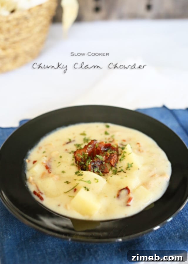 Hearty Slow Cooker Clam Chowder in a bowl