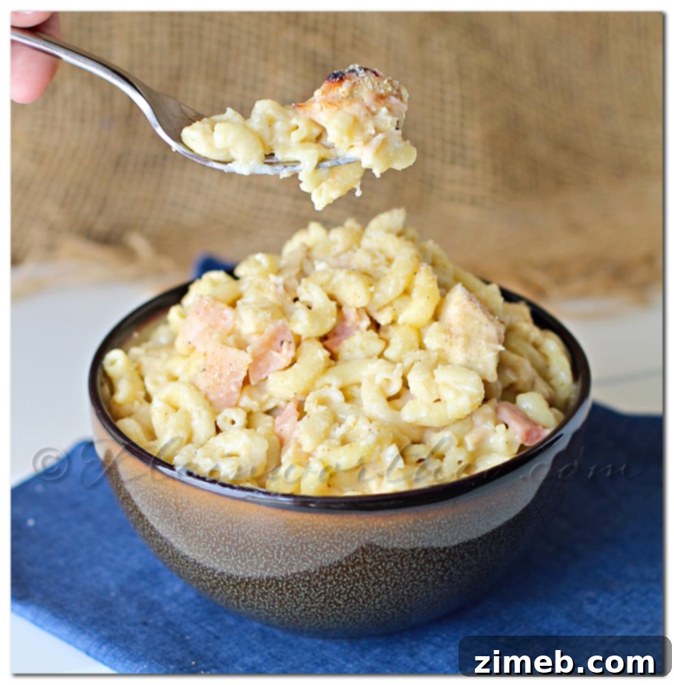 Creamy Chicken Cordon Bleu Mac & Cheese, a rich casserole