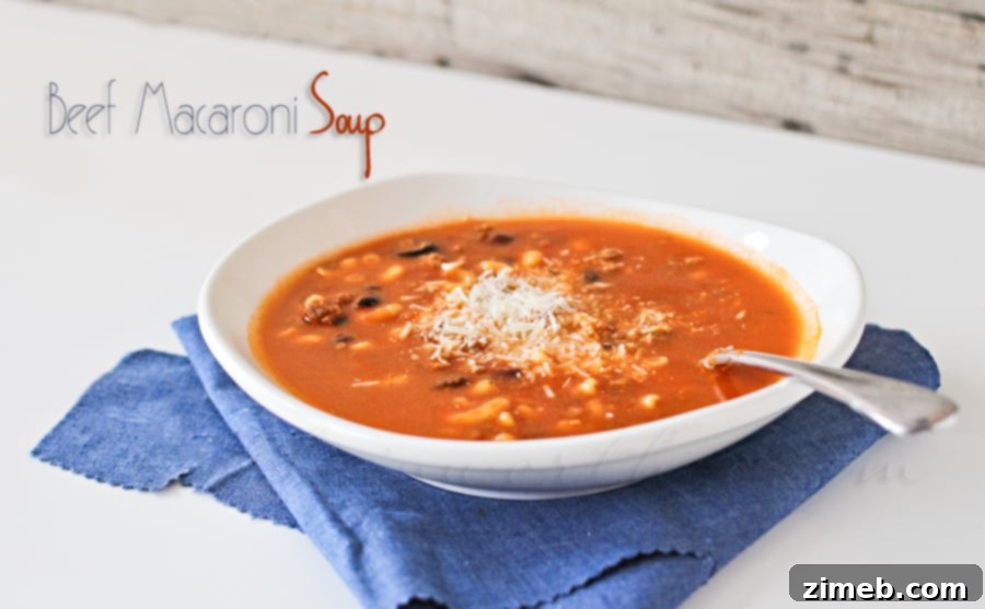 A bowl of warming Beef Macaroni Soup with vegetables