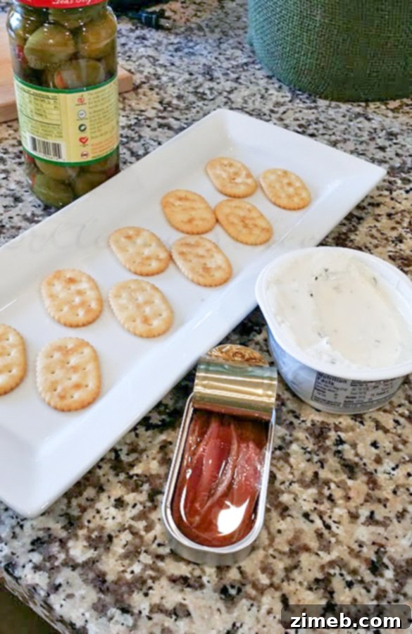 Party-Ready Anchovy and Olive Bites 3 Ingredients for Anchovies & Olive Appetizer: Town House Crackers