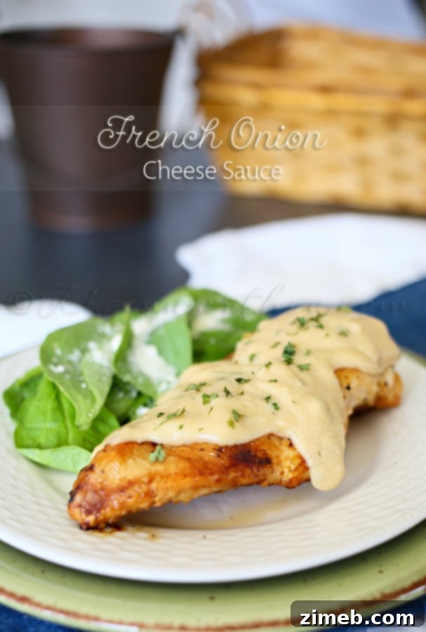 French Onion Cheese Sauce Rich French Onion Cheese Sauce with golden brown topping