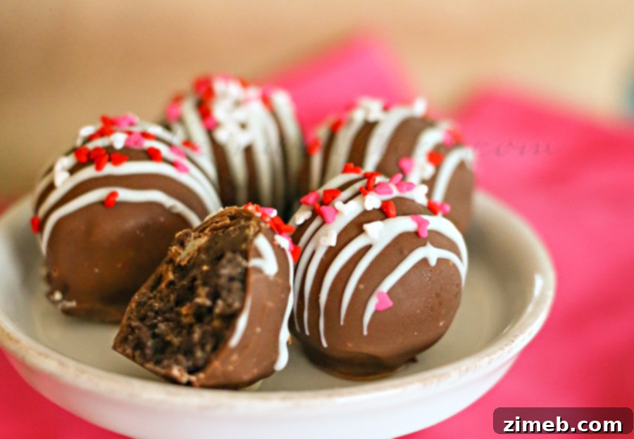 Valentine Oreo Truffles Close-up of heart-sprinkled Valentine Oreo Truffles