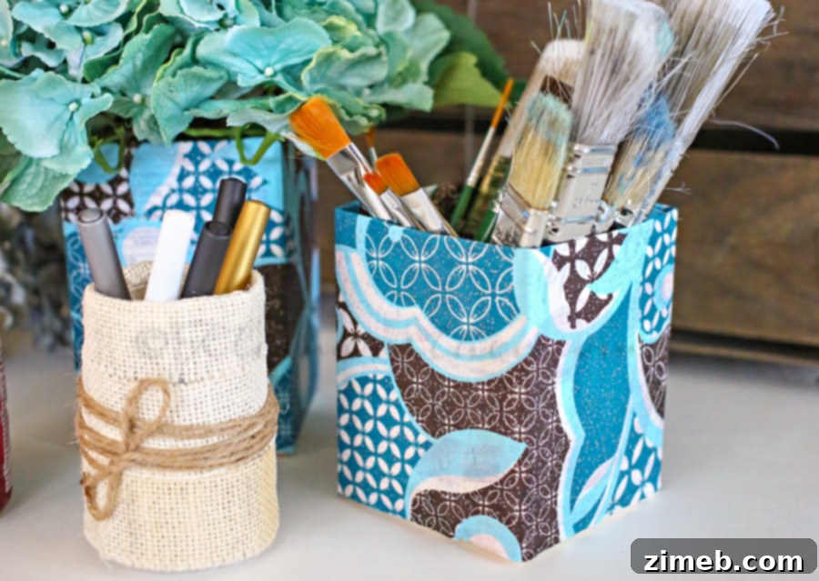 Fabric-covered DIY desk organizer cartons