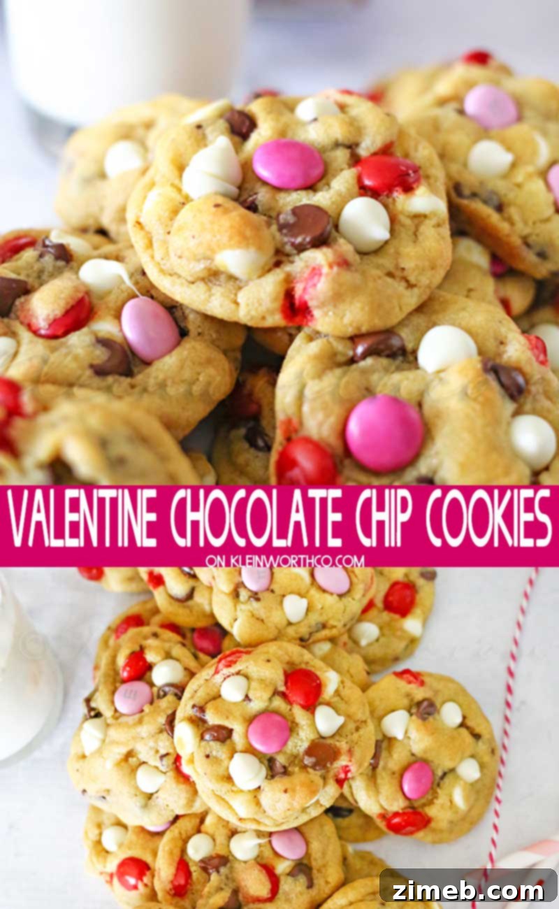 Heartfelt Chocolate Chip Cookies 2 Valentine Chocolate Chip Cookies are soft, chewy, deliciously buttery, and loaded with M&M's, perfect for Valentine's Day. Discover our best recipe here.