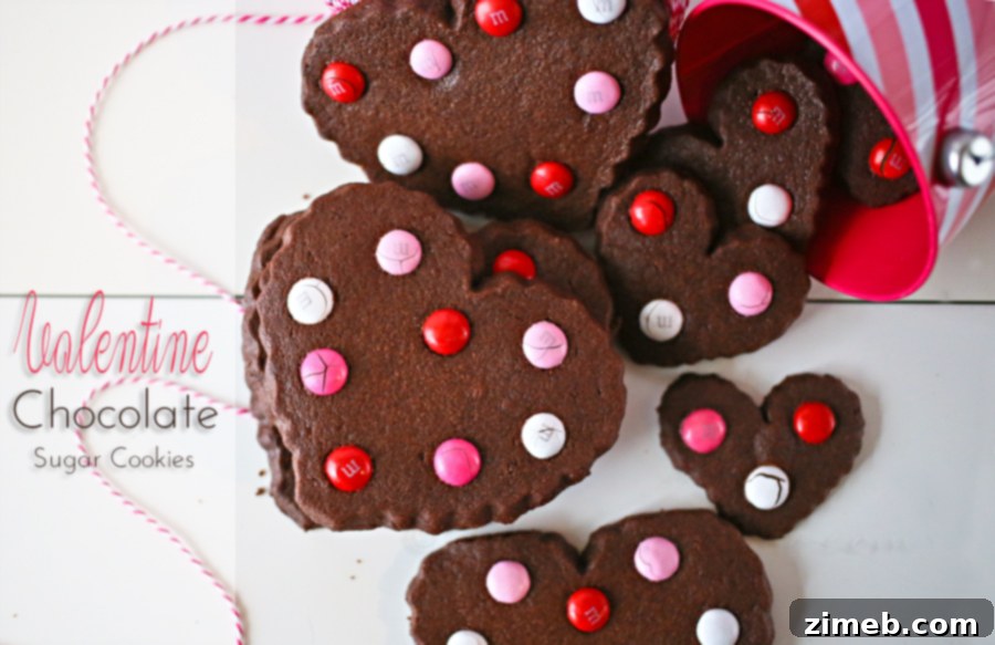 Love-Struck Chocolate Sugar Cookies 5 Platter of Valentine Chocolate Sugar Cookies with colorful M&M's