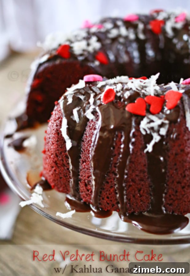 Elegant Red Velvet Bundt Cake with Kahlua Ganache