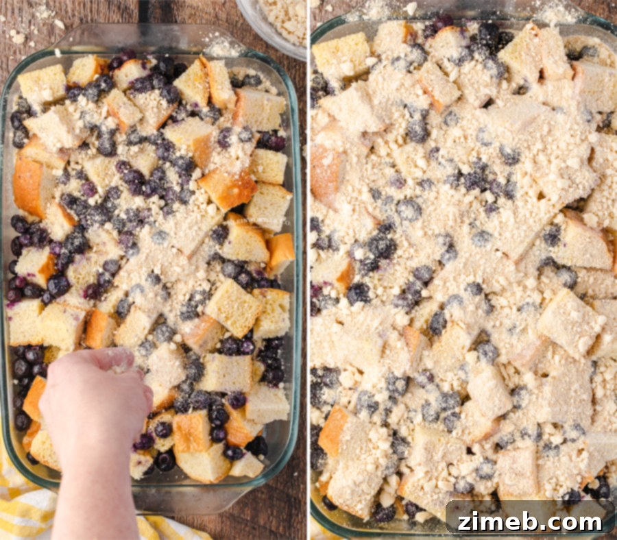 Blueberry French Toast Bake 12 adding the crumble topping
