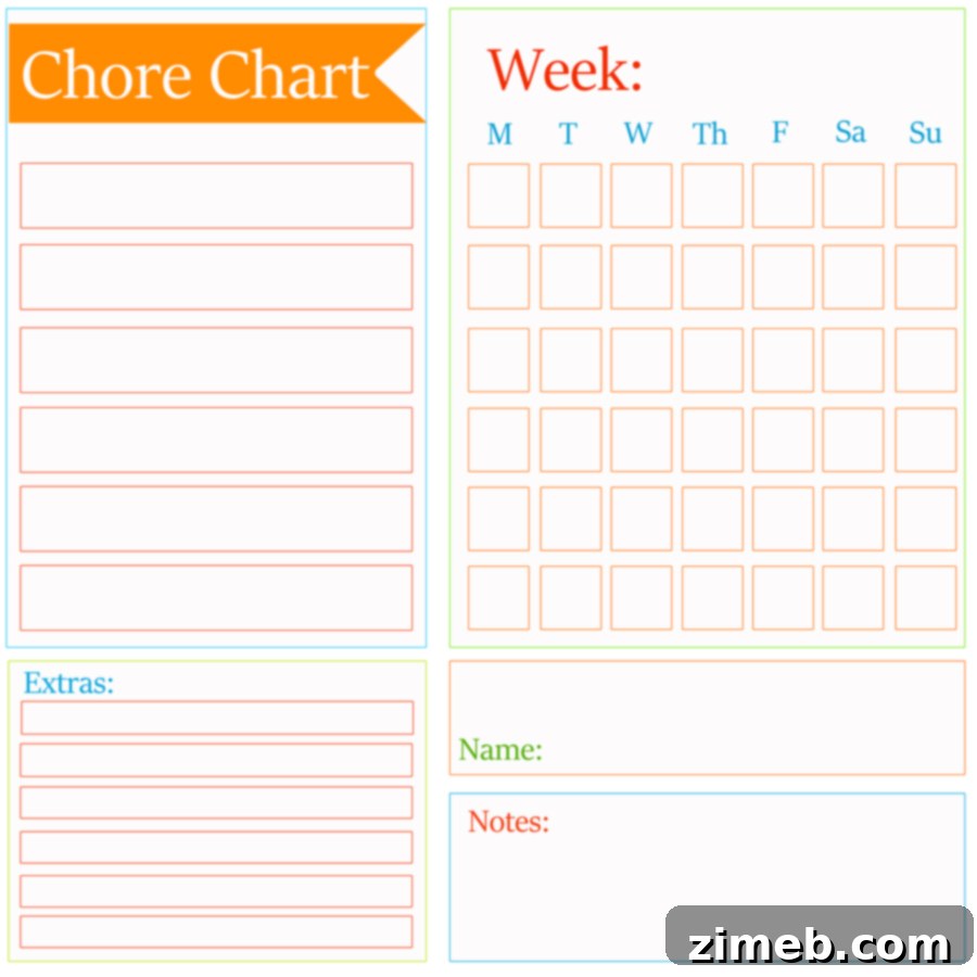Chore Master Planner 5 Chore Chart Checklist Template
