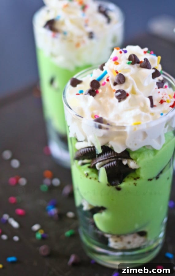 Pot o' Gold Dessert Shooters 2 Leprechaun Dessert Shooters - A delightful and easy St. Patrick's Day treat in a glass.