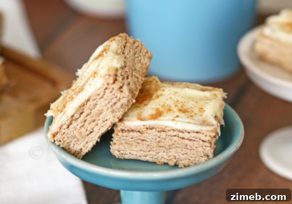 Delicious Cinnamon Cookie Bars topped with sweet frosting