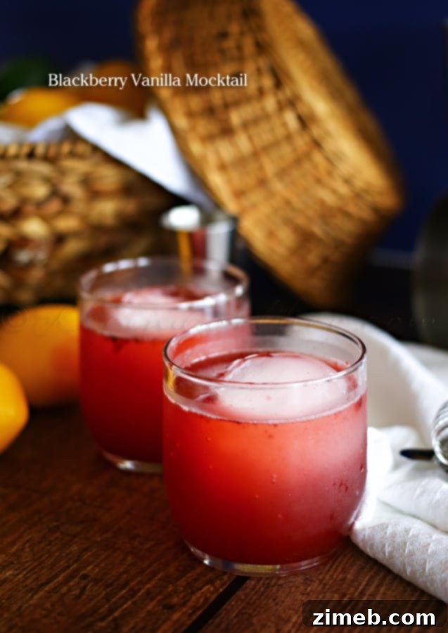 Sweeten Your Monday with a Blackberry Vanilla Mocktail 3 Close-up of the elegant Blackberry Vanilla Mocktail, showcasing its beautiful color and fresh ingredients.