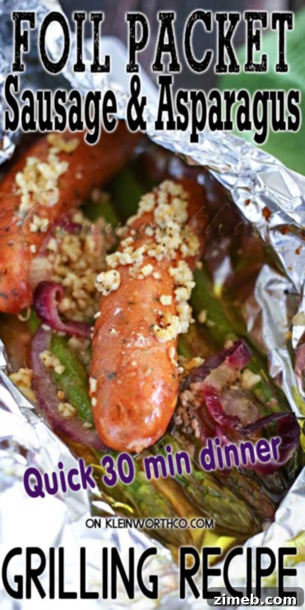 Garlic Sausage Asparagus Medley 2 Garlic Sausage & Asparagus foil packs, a simple and delicious summer dinner idea, perfect for camping or busy weeknights.