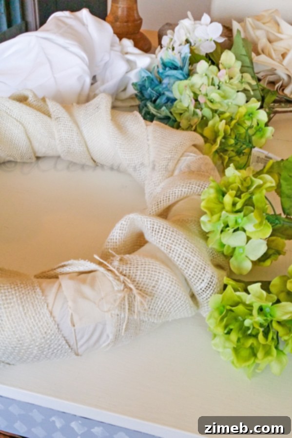 A Kaleidoscope of Summer Blossoms 5 Fabric Wrapped Wreath Base Secured