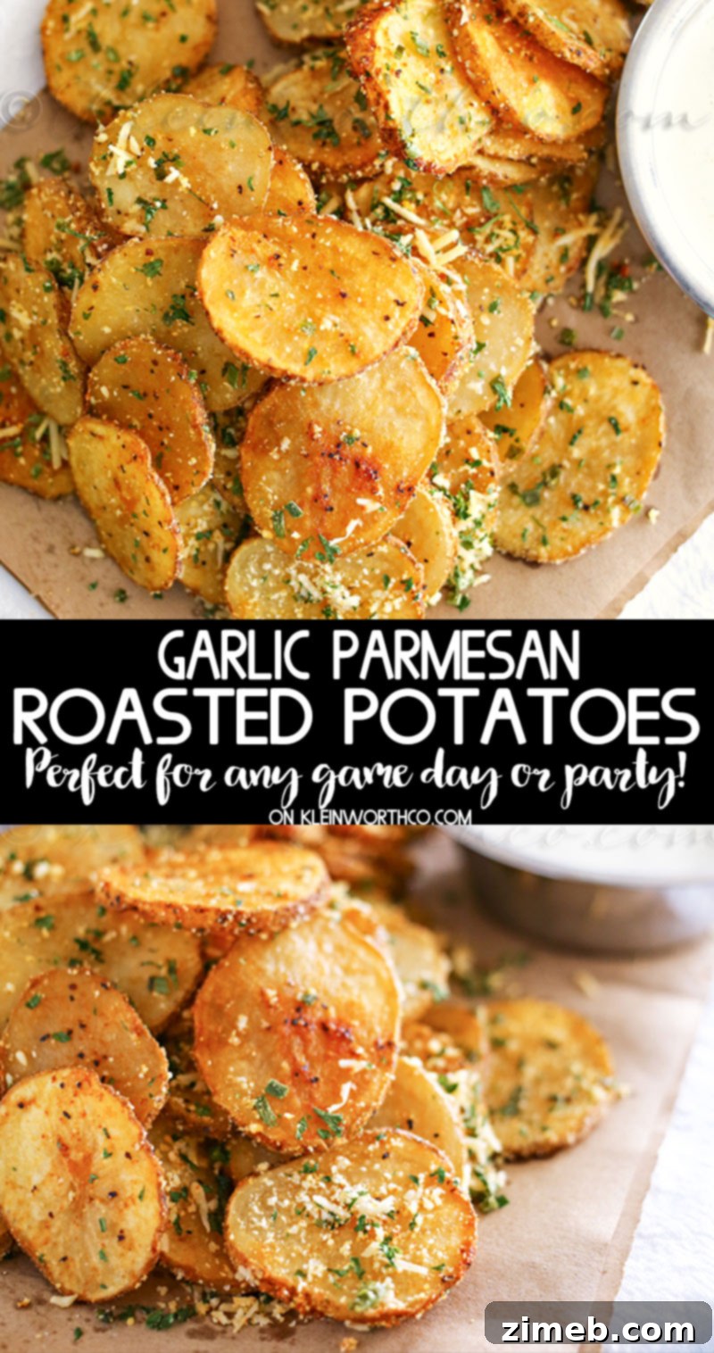 Crispy Parmesan Potatoes 10 Plate of Parmesan Roasted Potatoes, garnished with fresh chives.