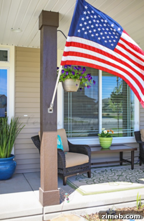 Summer Porch Makeover - A wider shot of the porch, highlighting the flow and spaciousness.