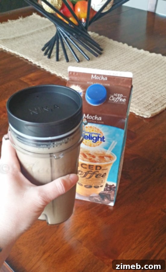 Morning routine with Iced Coffee Protein Shake on the porch