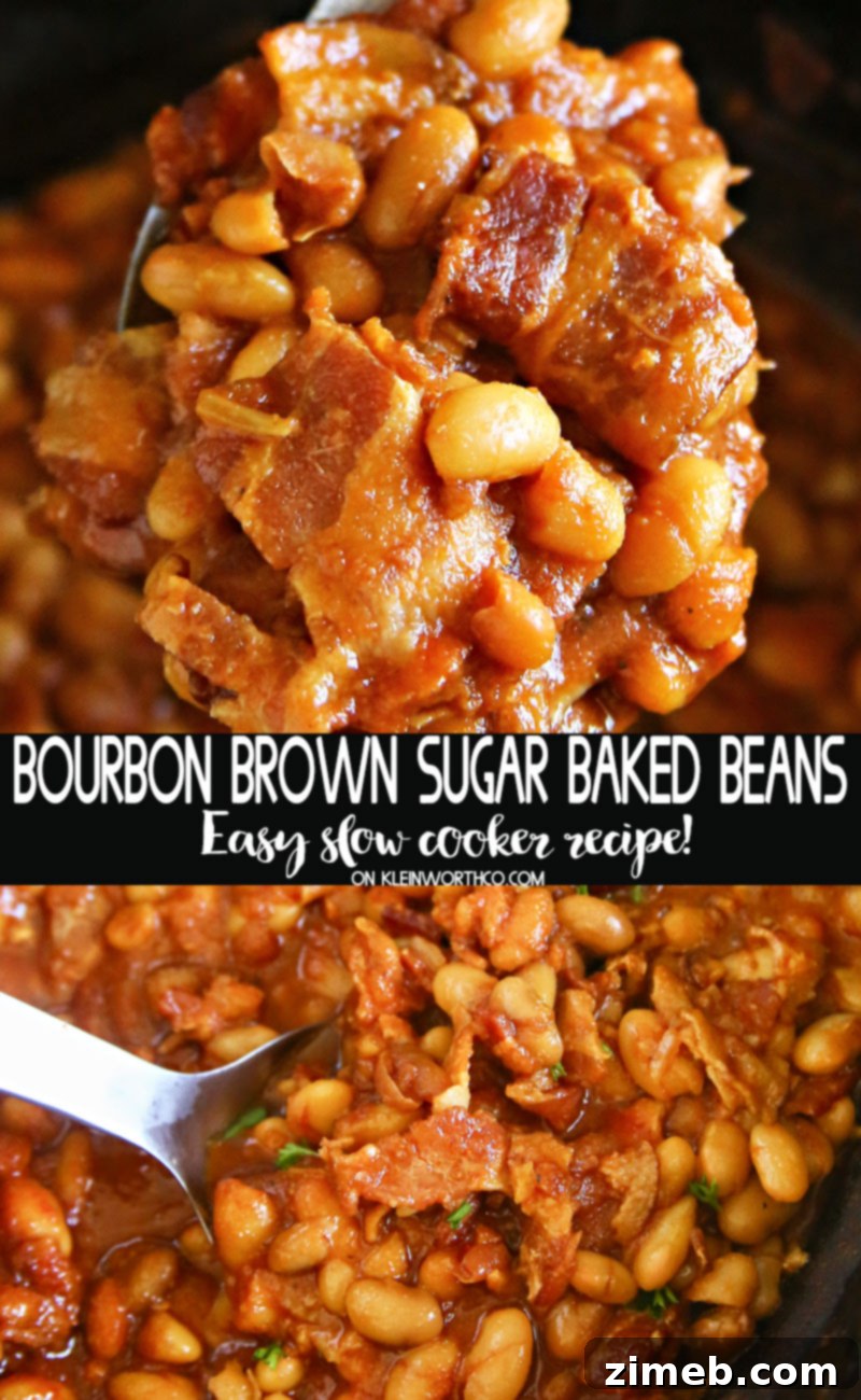 Bourbon Baked Beans - Slow Cooker Recipe with spoon