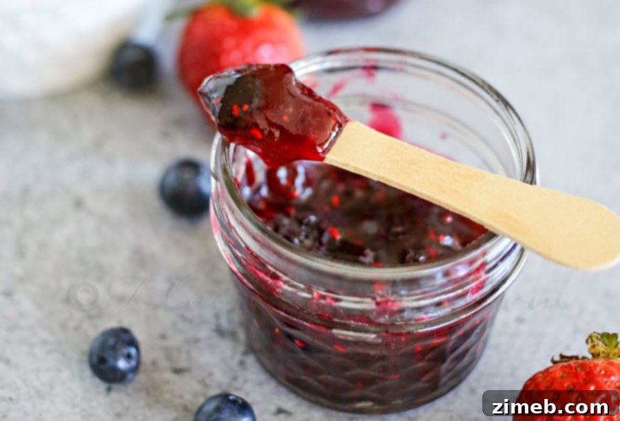 Berry Blitz Jam 3 Mixed Berry Quick Jam on toast with fresh berries