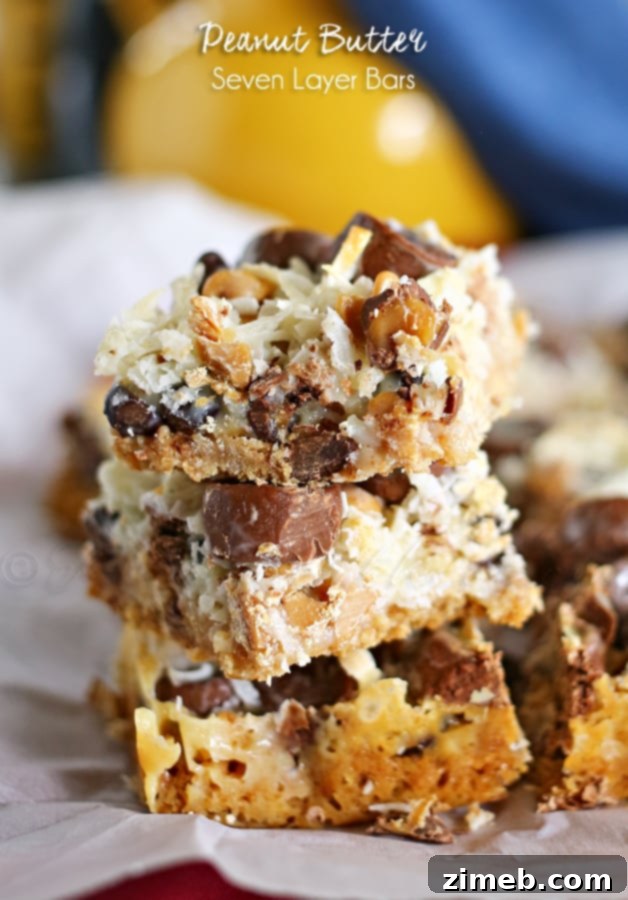 Decadent Peanut Butter Seven-Layer Bars 3 Close-up of Peanut Butter Seven Layer Bars