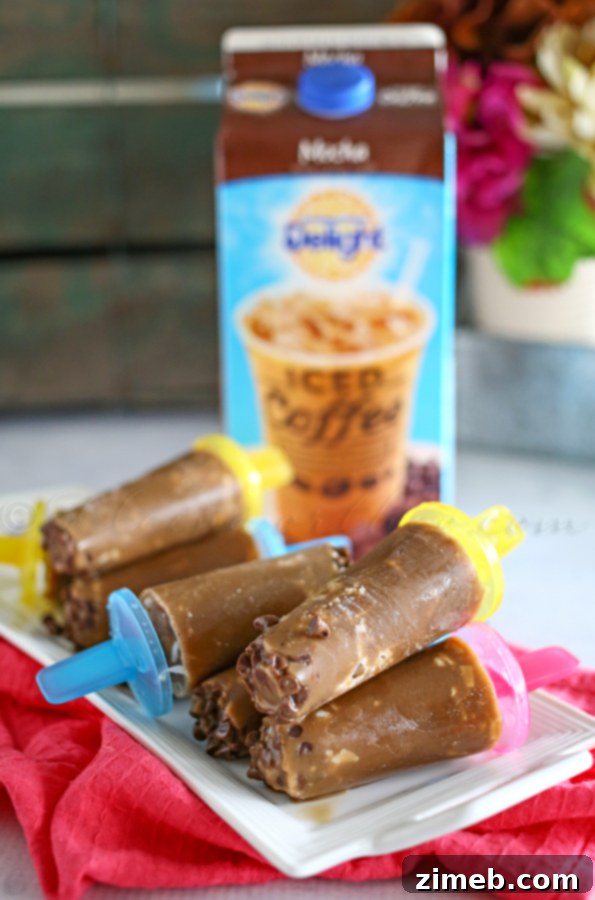 Refreshing Coconut Mocha Pops with chocolate chips and almonds