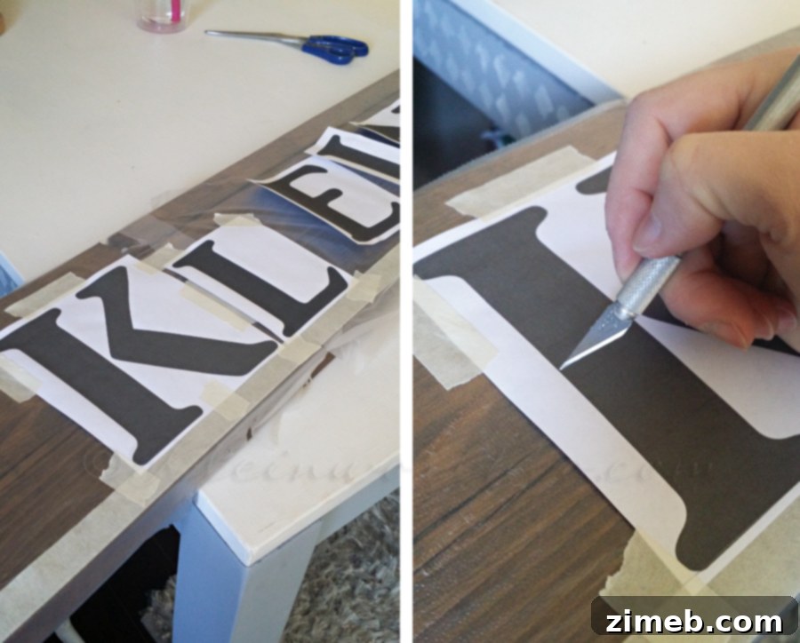 Retro Storefront Illumination 5 Applying Glad Press'n Seal for Stenciling