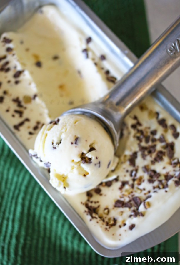 Emerald Mint Bliss 5 Several scoops of Mint Chocolate Chip Ice Cream topped with extra chocolate pieces.