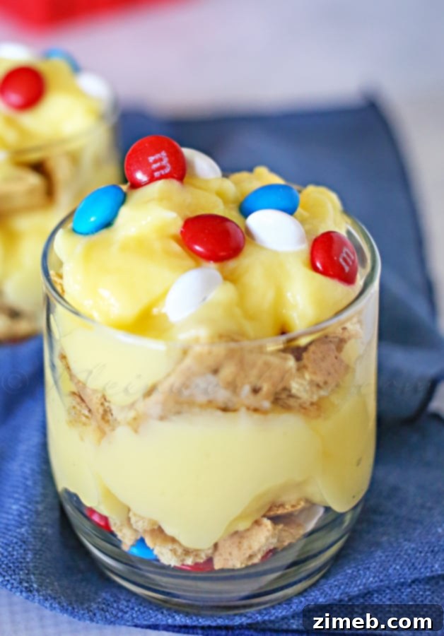 Easy Patriotic Parfait with red, white, and blue layers